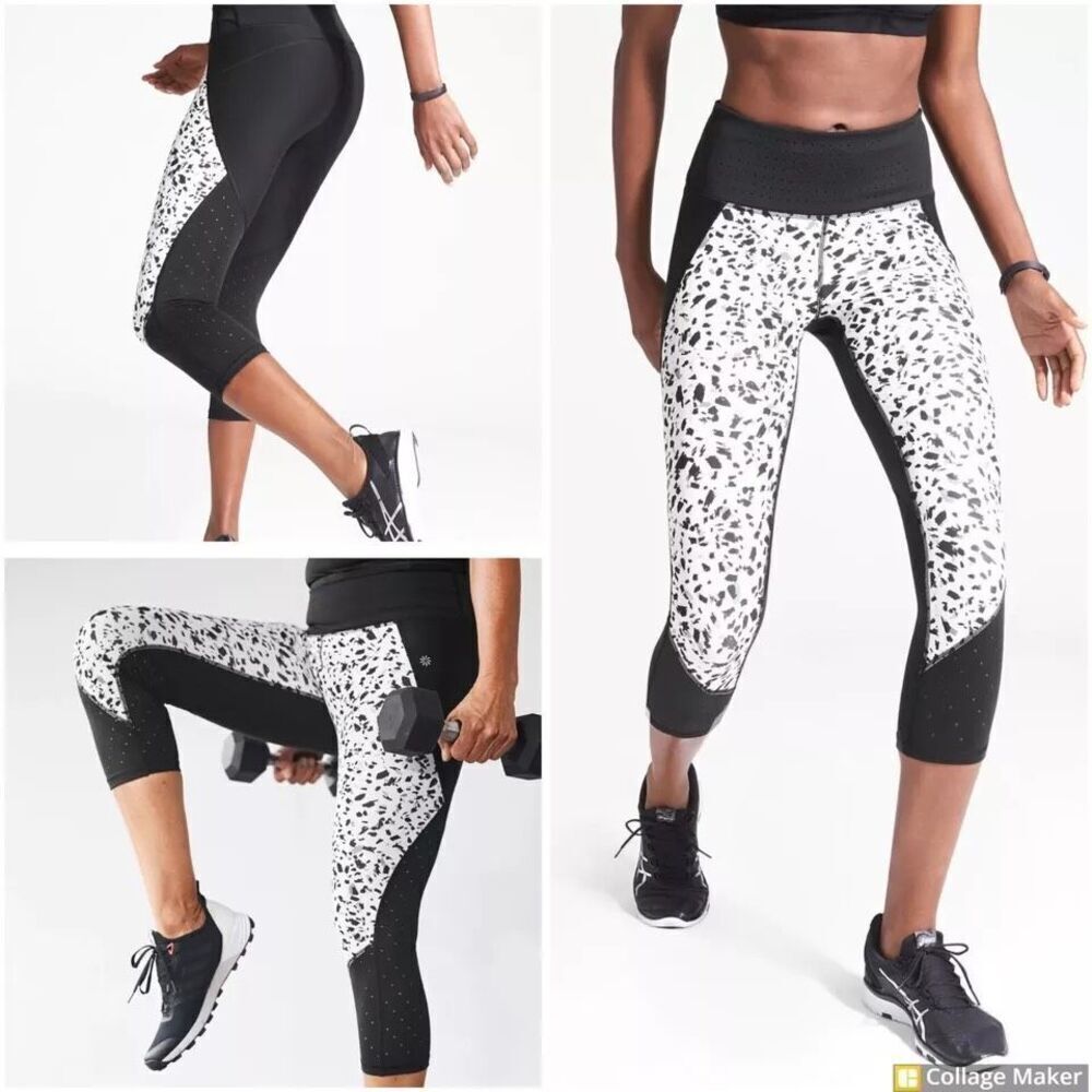 ATHLETA  Printed Stealth TruCool Capri Pant Leggings 21" Black White‎ XS